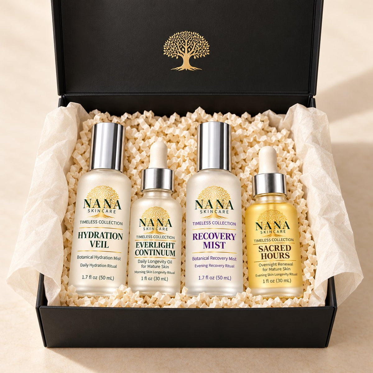 Nana Skincare ritual gift box with four Timeless Collection essentials